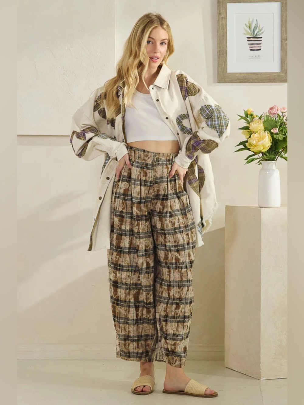 Oli & Hali Plaid High-Waist Relaxed Pants